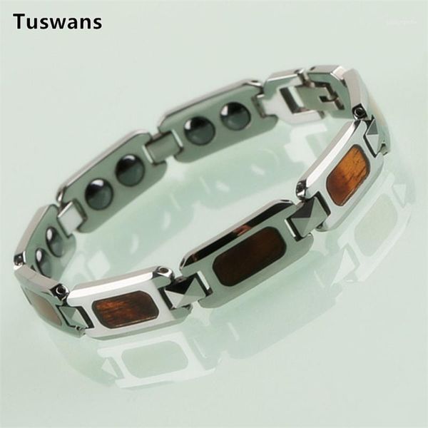 Charme pulseiras delicadas retângulo embutido homens de madeira homens tungstênio com ímã magnético presentes masculinos bracelet jóias1