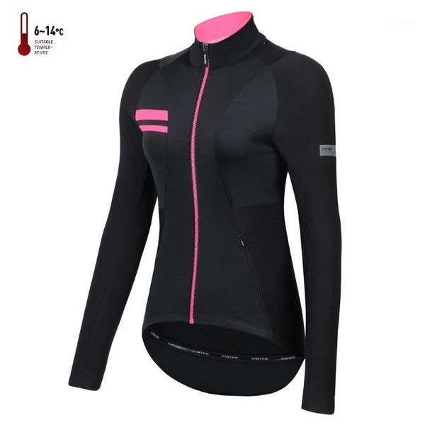 

santic women cycling jacket winter thermal fleece mtb windbreaker coat warm up bicycle clothing reflective asian size k9l5113p1, Black;red