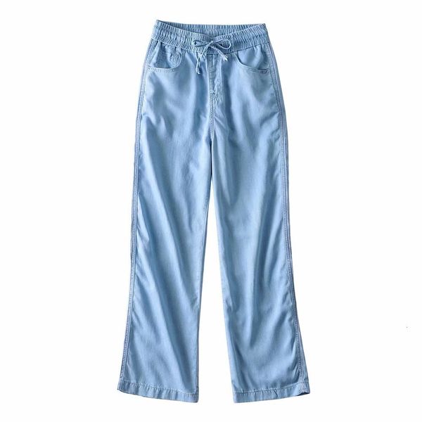 

2021 new tencel jeans summer ice silk wide leg pants women's high waist straight tube loose and slim cg98, Blue