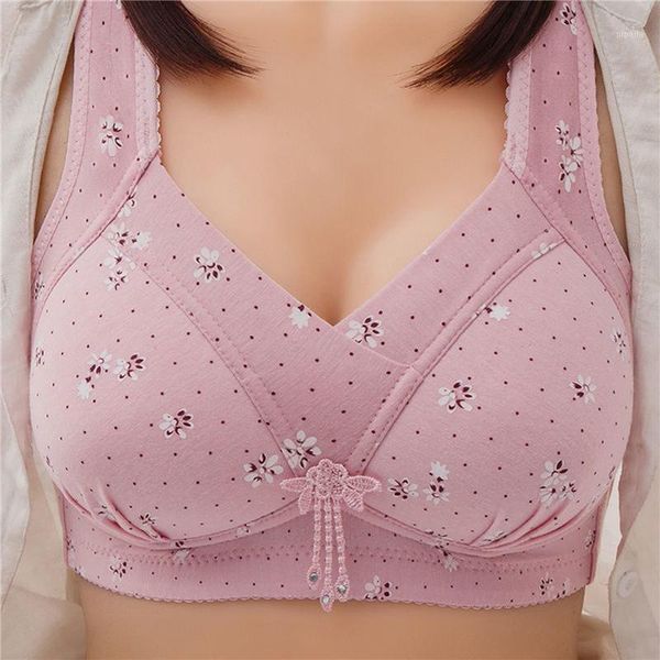 

women bra floral print non adjustable underwear full cup push up breathable healthy brassiere female underwear1, Red;black