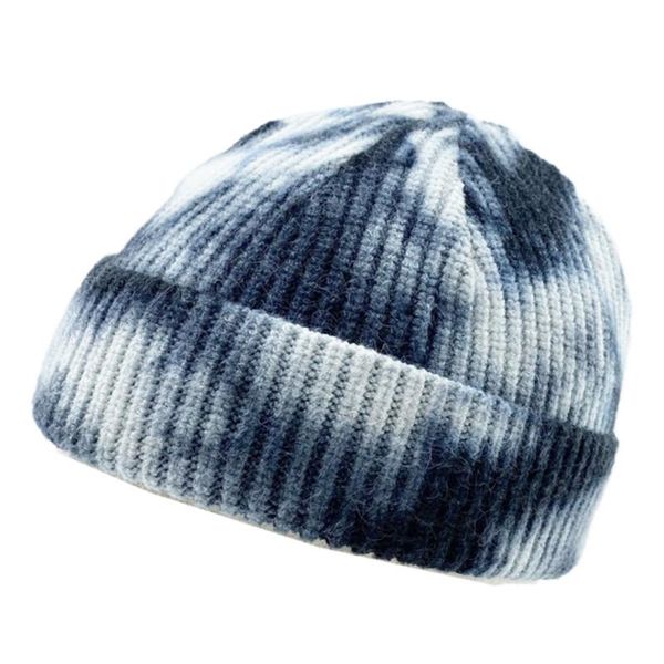 

berets knitted tie dye beanies winter warm beanie hats men caps womens autumn female fashion couple wool 6 color, Blue;gray