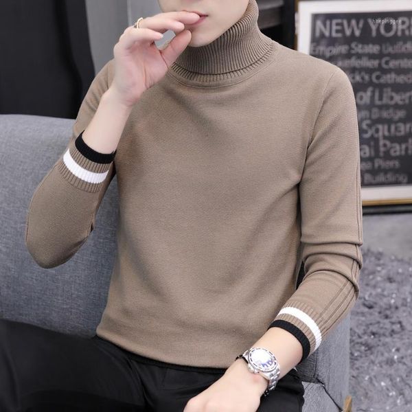 

men's sweaters men's turtle neck sweater thick slim winter trend jacket autumn and a.1, White;black