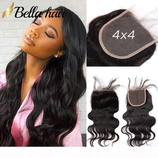 

100% unprocessed virgin hair weave closure 4x4 lace closures body wave human hair lace closure 8"-20" natural color bellahair, Black