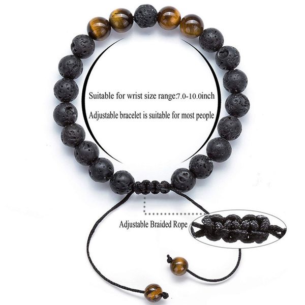 

yoga volcanic lava essential stone oil bracelet diffuser bead rock braided string rope healing balance bangle for men wo, Black