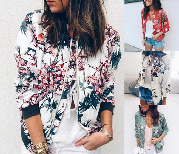 

women retro flower printed long sleeve jacket ethnic zipper bomber collar coat casual outwear floral autumn spring basic short biker jackets, Black;brown