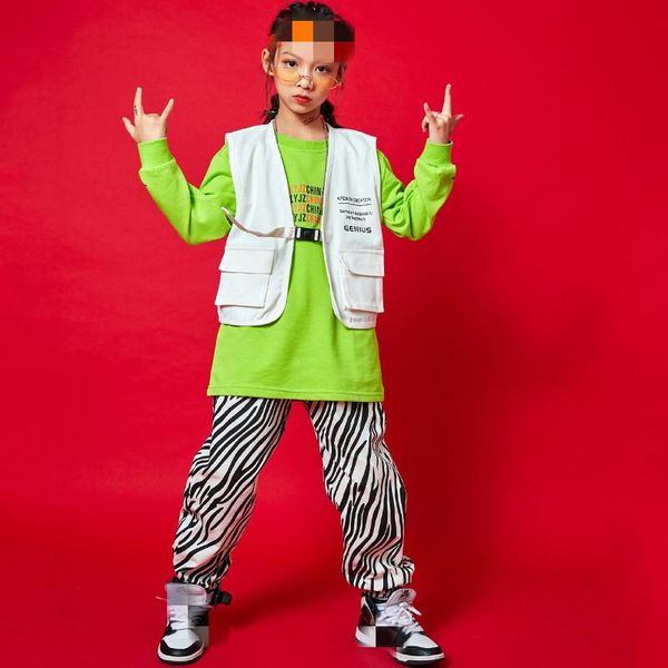 

clothing sets kids ballroom hip hop dancing turtleneck sweatshirt zebra print pants for girls boys dance costume clothes wear, White