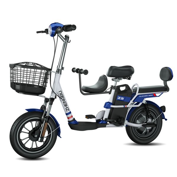 

14inch parent-child electric bicycle 48v400w urban 48v18ah electric scooter vacuum tire, Silver;blue