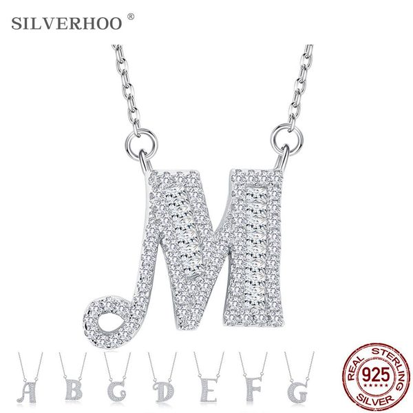 

silverhoo 925 sterling silver necklaces 5a cubic zirconia alphabet pendant necklace for women 26 english letters fine jewelry q1219, Golden;silver