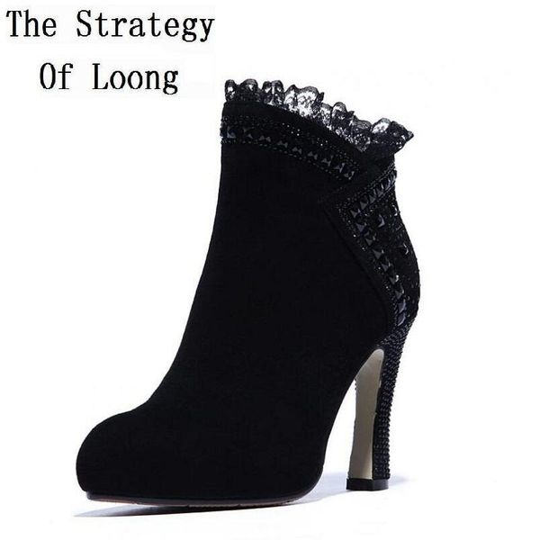 

boots genuine leather short cut out thin high heels lace arrival fashion spring autumn ankle pumps shoes, Black