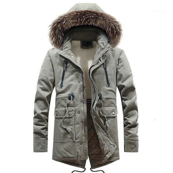 

parka coats 2020 men casual long winter coat men fur collar hooded fleece jacket parkas brand outfit parka homme hiver1, Black