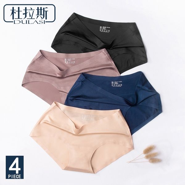 

4pcs/lot, ice silk ladies underwear woman panties lace for women girls traceless cotton crotch briefs seamless intimates y200425, Black;pink