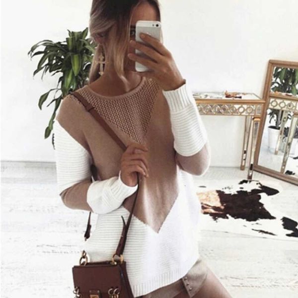 

women's autumn and winter fashion casual round neck loose stitching long-sleeved sweater shirt women, White;black