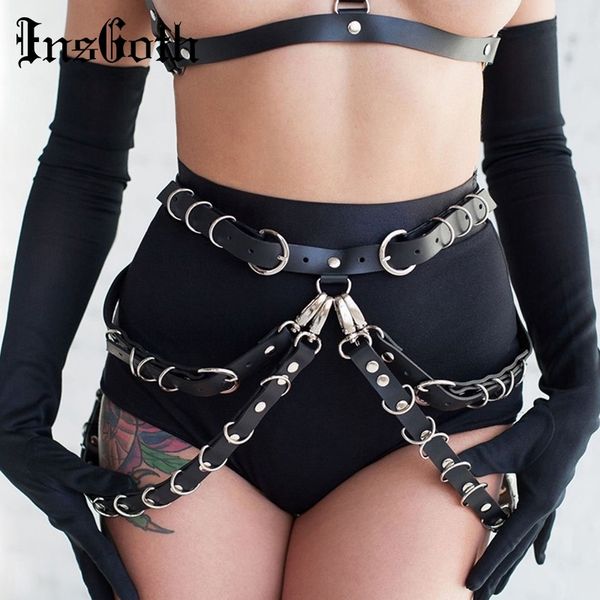 

insgoth streetwear leather belts women buckle patchwork black blets gothic punk high waist adjustable casual blets y200501, Black;brown