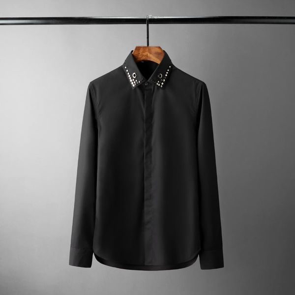 

new 100% cotton mens shirts luxury collar diamond long sleeve black casual mens dress shirts fashion slim party man, White;black
