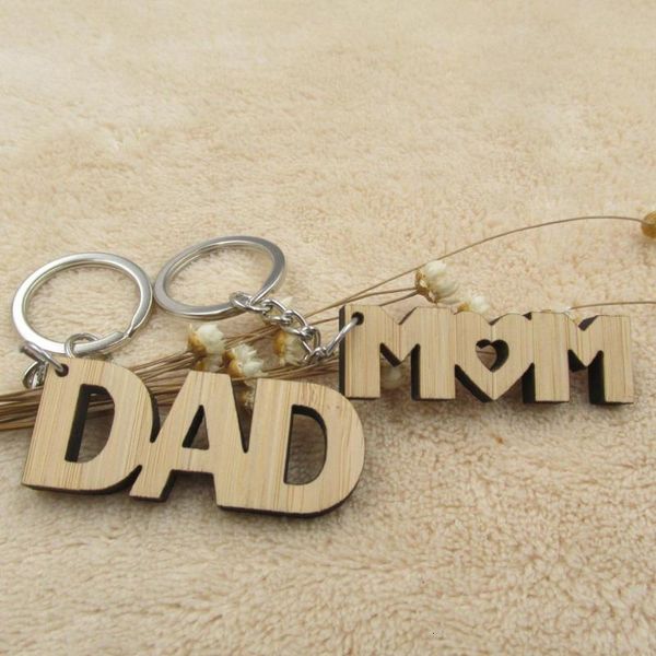 

gift wood chain keychain wooden key parents ring father and mother gifts for dad mom, Silver
