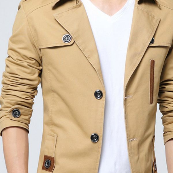 

male spring fine fall trench casual turn-down collar coat of solid color zcxj, Tan;black
