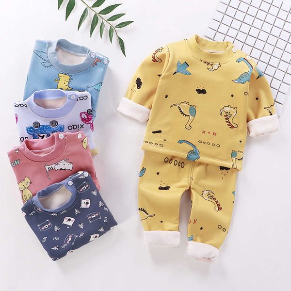 

underwear thermal plush set thickened boys' girls' cloth, autumn trousers, children's pajamas and baby's two piece, Blue;red