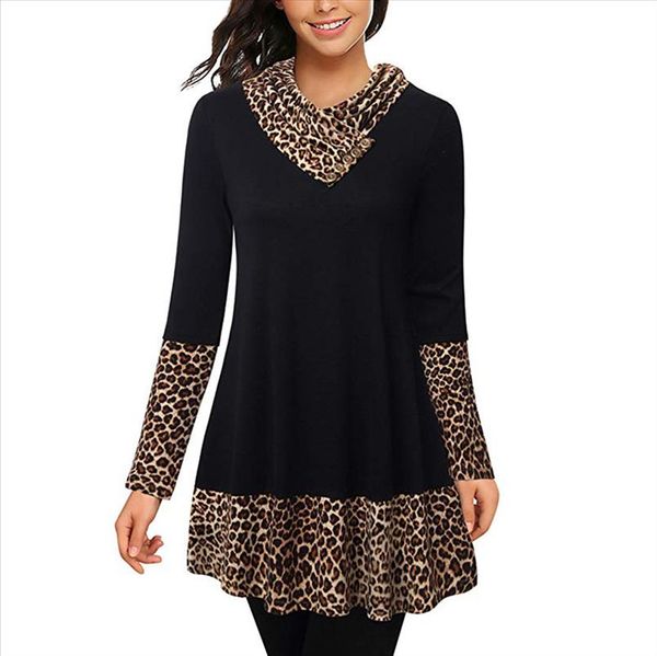 

2019 women blouse autumn fashion long sleeve round neck leopard patchwork autumn tunic women plus size long sleeve bluzka c, White