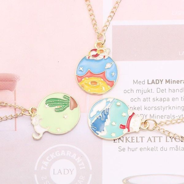 

diy cartoon cute necklace for women girl cat bear astronaut cactus lovely pendant gold chain necklaces choker jewelry gift 2020, Silver
