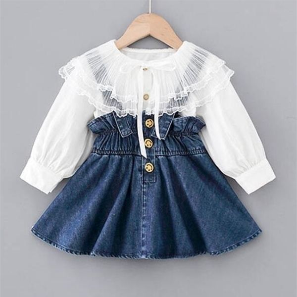 

1-5y baby girl clothes suits princess kids outfits spring blouse overalls strap denim dress girls set y1106, White