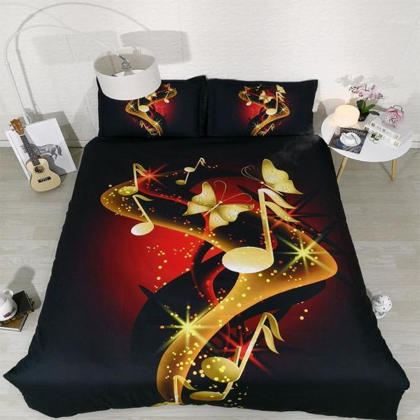

jf-193 modern style gold music notes print bedding 4pcs bed sheets  king size1