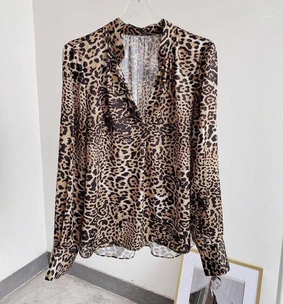 

fashion leopard print blouse v-neck long sleeves fashion 2020ss new woman, White