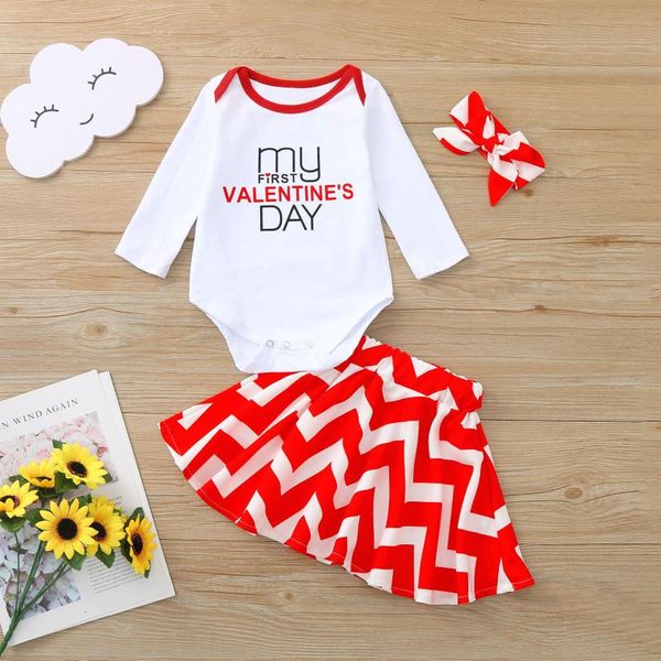 

clothing sets born baby girl clothes infant girls letter romper striped skirts outfits valentine's day bebek giyim, White