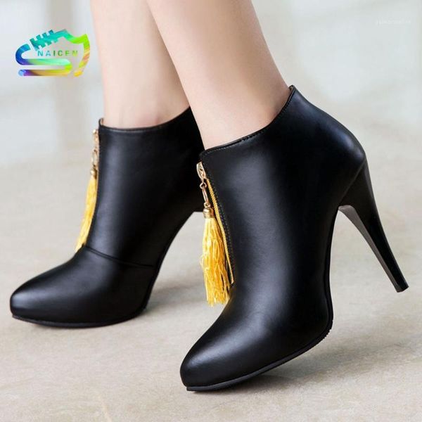 

naicen high heel boots women retro style leather front zipper boots shoes zapatos de mujer zapatos para mujer womens shoes1, Black