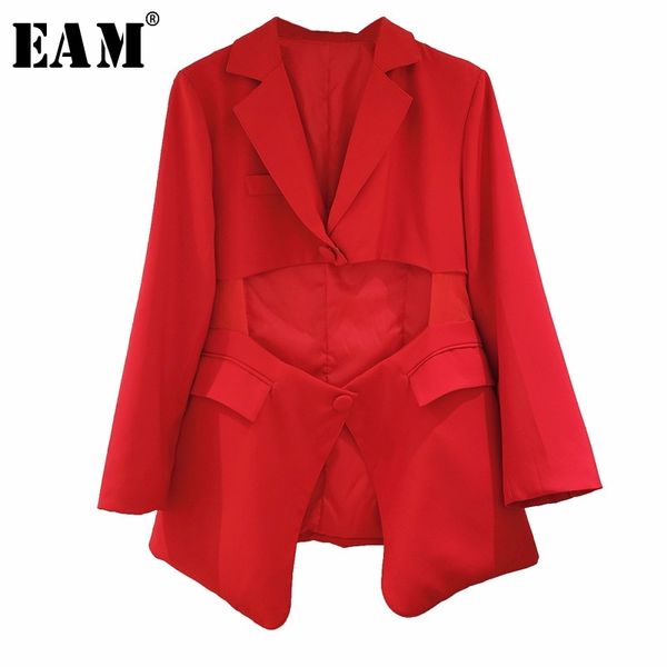 

[eam] women red irregular split big size blazer new lapel long sleeve loose fit jacket fashion tide spring autumn 1y593 201106, White;black