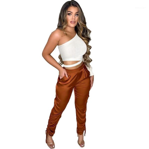 

elastic waist womens clothing fashion drawstring designer ladies capris casual soild color womens pants with packet, Black;white