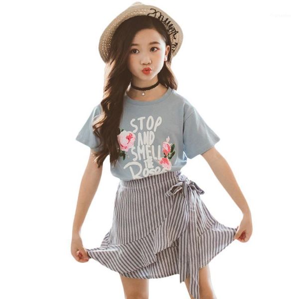 

girls suit princess kids clothes set print shirt+skirt 2 pcs summer child clothes spring teen girl clothing 4 6 8 12 14 years1, White
