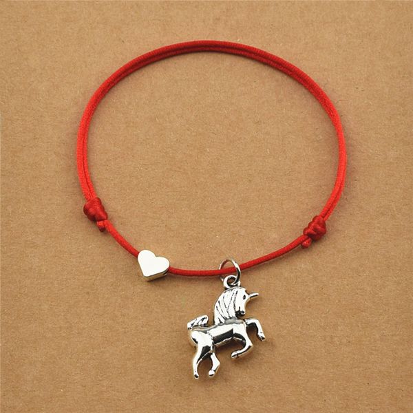 

new love heart charm lucky horse unicorn pendant rope red cord bracelets for women girls birthday gifts cute animal jewelry, Golden;silver