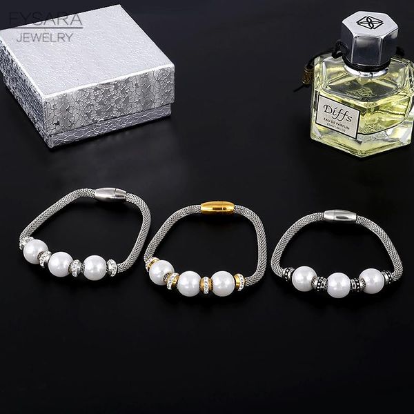 

fysara classic ювелирные изделия шарм кристалл сетка браслет жемчужный ювелирные изделия труба магнитная застежка двойной браслет ювелирные, Black