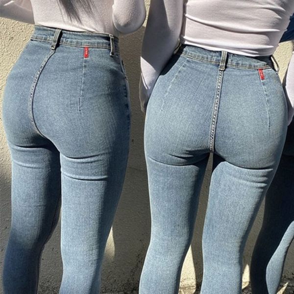 

female pencil jeans high waist jeans for women casual stretch lady vintage denim pants slim elastic skinny trousers 2021 spring y1214, Blue