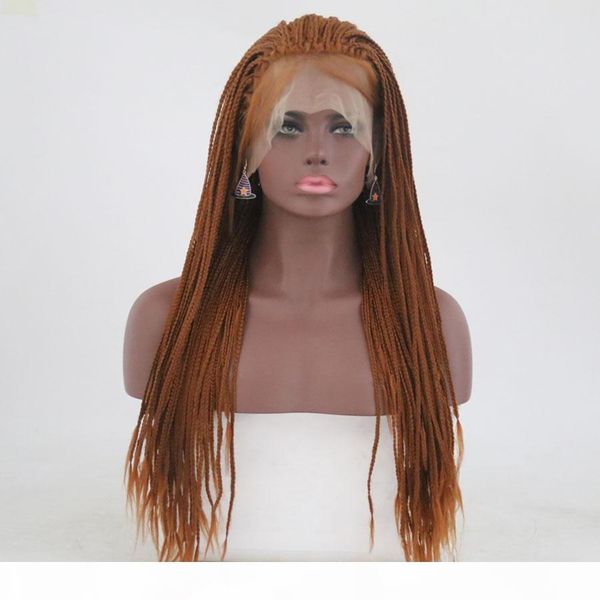 

box braided brown synthetic wigs cospaly party straight full lace front wigs hand tied heat resistant fiber hair wig for women, Black