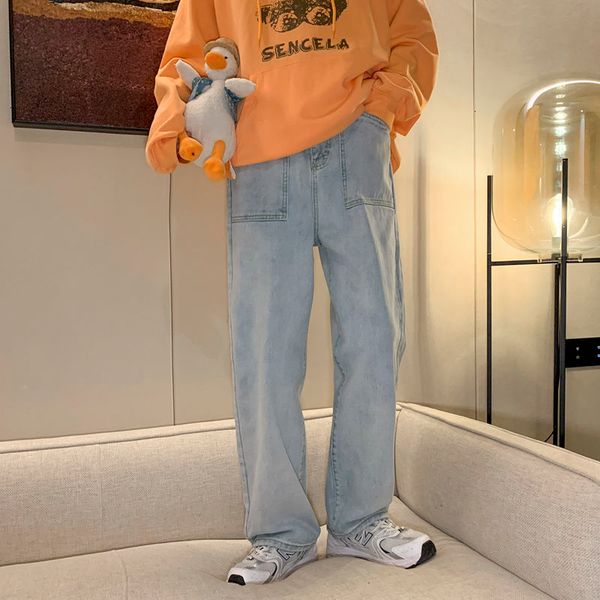 

2021 men's brem pants spring autumn new retro-male and female slacks straight-line scrubbing trousers pure classic youth m0ph, Blue