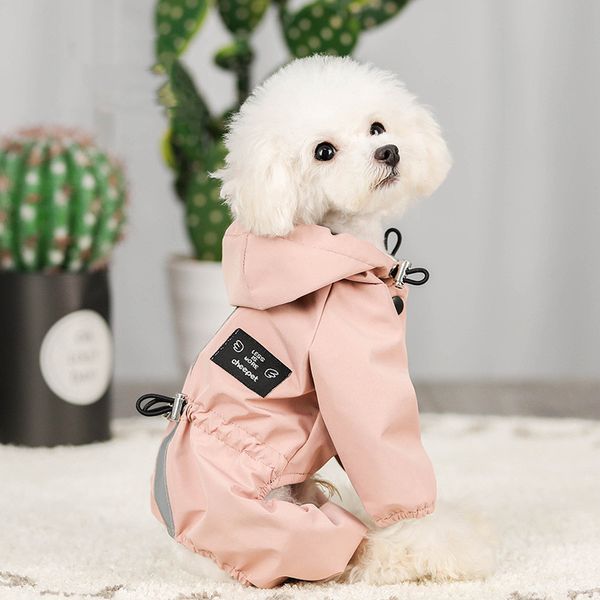 

2021 fashion waterproof pet raincoat dog clothes rainwear jumpsuit dog outdoor sweat-absorbing reflective pet clothing puppy hooded coat