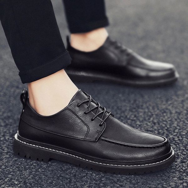 

men's leather casual flat shoes male leisure elastic band non-slip shoes spring black design style lace up oxfords shoes men #7w8q