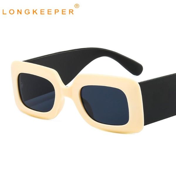 

LongKeeper Trendy Beige Square Sunglasses Women Men Vintage Thick Frame Sun Glasses Ladies UV400 Shades lentes de sol mujer, White;black