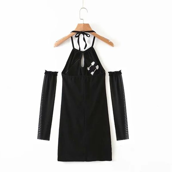 

2020 new ins women's chinese dress mesh sleeve, Black;gray