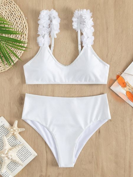 

plain applique bikini swimsuit 64v6#, White;black