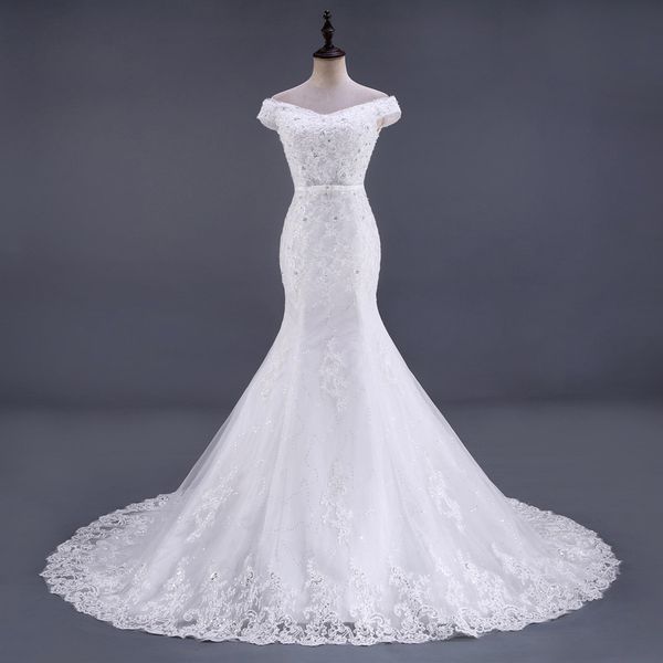 

lace appliques off shoulder mermaid wedding dresses 2021 lace up bridal gowns white bride dress with sweep train