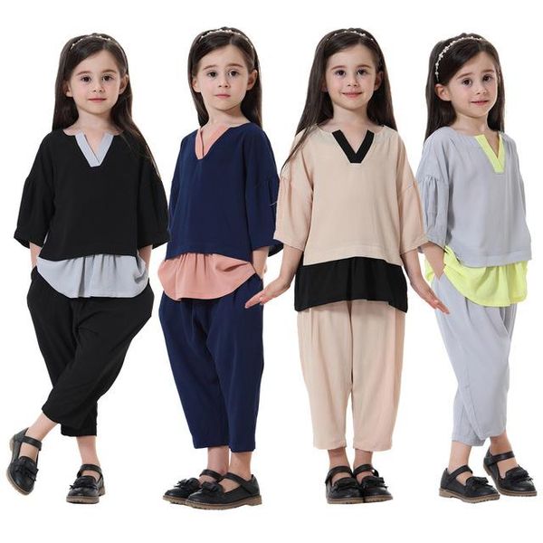

ethnic clothing muslim set for girls islamic children kids shirt bottom pants 2 piece suit casual dubai arabic teen middle east wear clo, Red