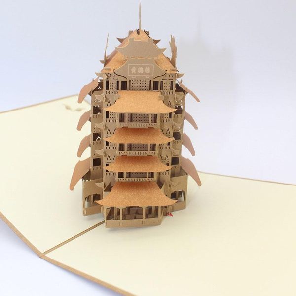 

3d лазерная вырезать ручной работы китай ретро желтый кран башня башня бумага приглашение поздравительные открытки открытка бизнес творчески