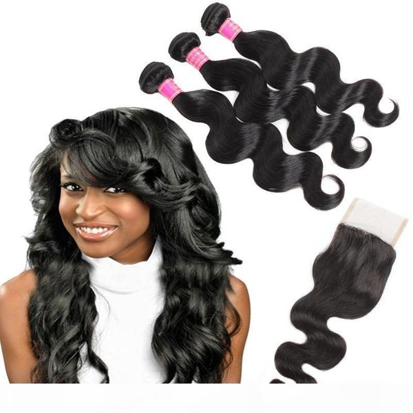 

8a mink hair peruvian body wave human hair weave bundles with closure wholesale brazilian hair 3 bundles with lace closure, Black