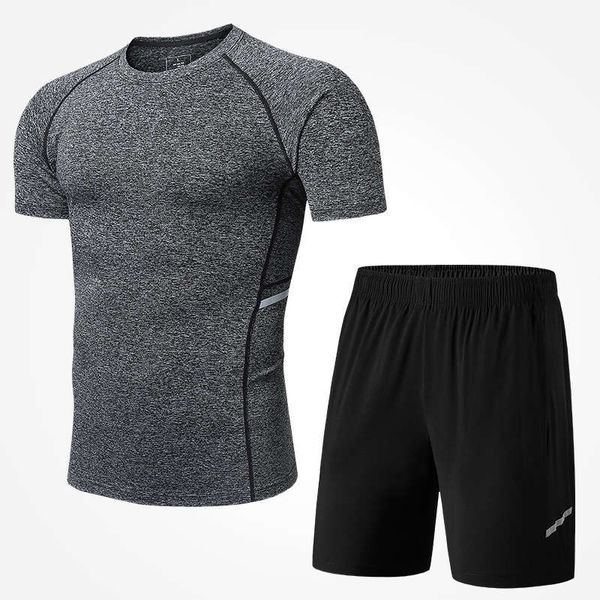 

new yoga fitness men's gym sports sweat absorbing basketball tight running suit, Gray