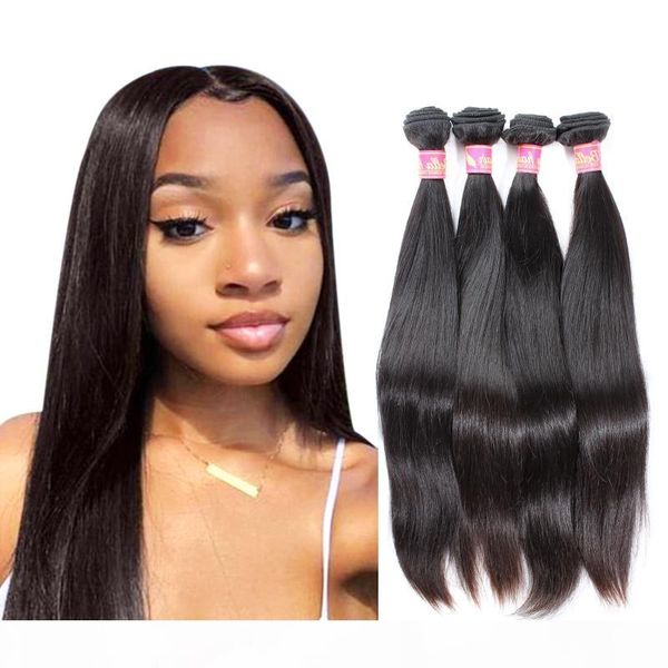 

белла волосы норка бразильского девы волос пучки черные дважды утки прямых extensions волос 8 ~ 30in 4 связки straight человеческое плетени, Black