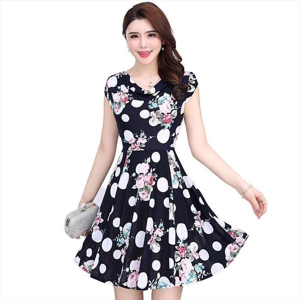 

womens dresses 2019 women milk silk dress short sleeves vintage printed flower print sundress casual bodycon clothes, Black;gray