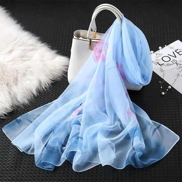 

шарф летний тонкий раздел двойной цели превосходный мягкий шарф корейская версия длинного напечатанного большого солнцезащитной платок весна, Blue;gray