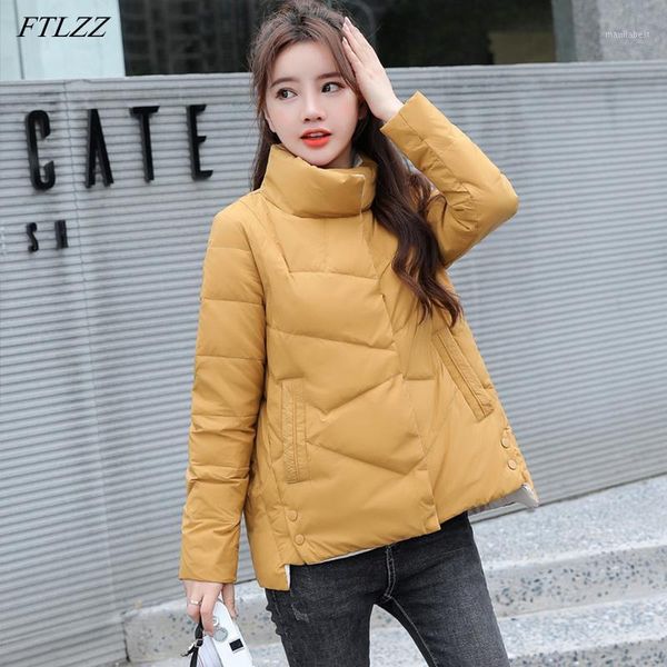 

ftlzz 2020 new autumn winter women stand collar ultra light white duck down coat high street slim windproof black snow outwear1
